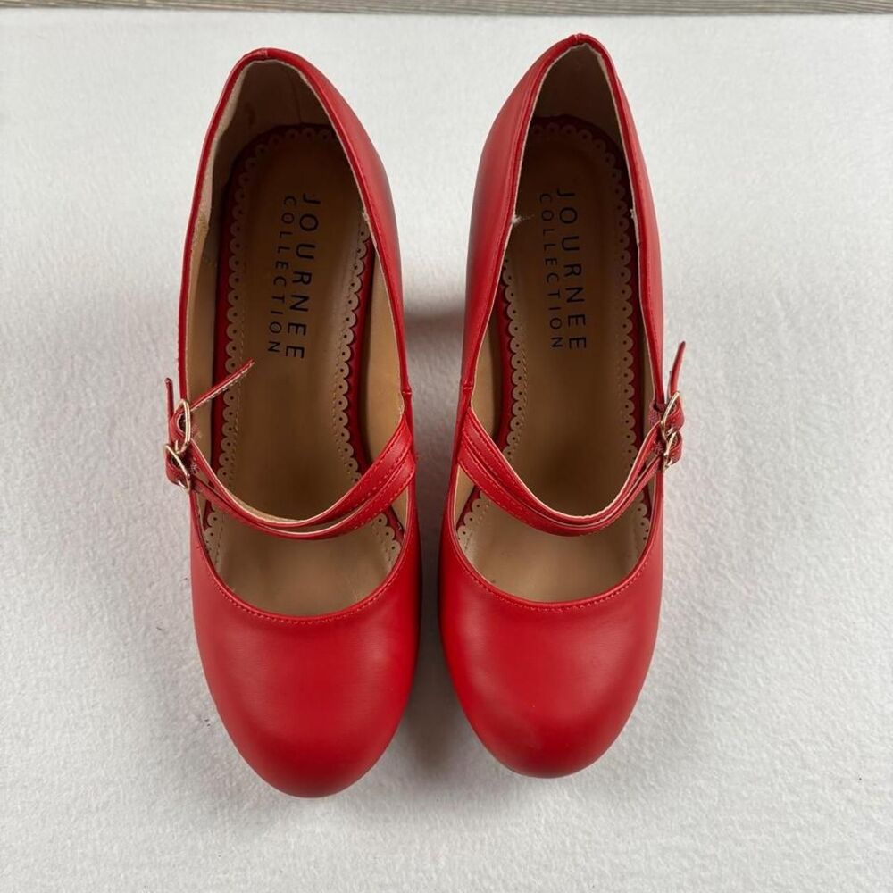 Journee Collection Red Mary Jane Pumps Women’s Size 7 Double Strap Retro Heels